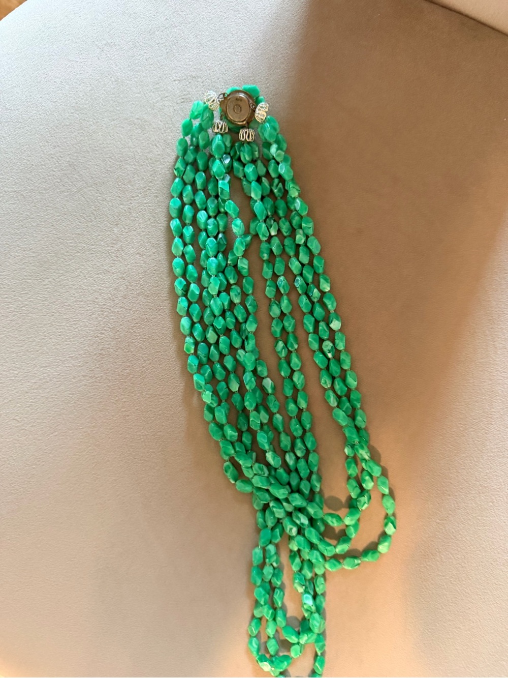 Vintage Multi-Strand Green Beaded Statement Necklace